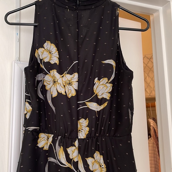 White House Black Market asymmetrical dress with gold colored flowers, size 0. - Picture 5 of 5